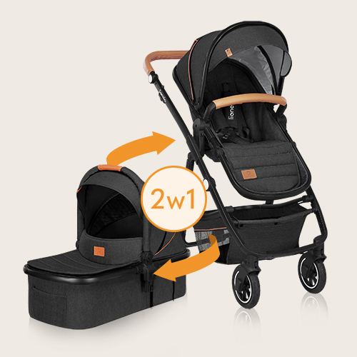 lionelo Amber 2 w 1 Black Silver — Wózek wielofunkcyjny